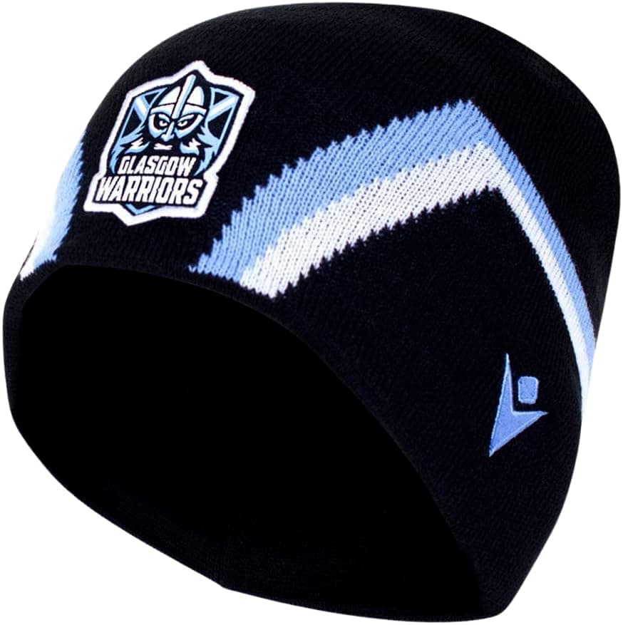 Zuccotto da rugby nero e azzurro Glasgow Warriors con logo Macron.