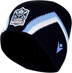 Zuccotto da rugby nero e azzurro Glasgow Warriors con logo Macron.
