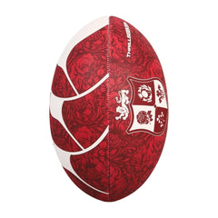 Pallone Rugby British & Irish Lions Thrillseeker Bordo: pallone da rugby rosso e bianco, con motivo floreale e l'emblema dei British & Irish Lions.