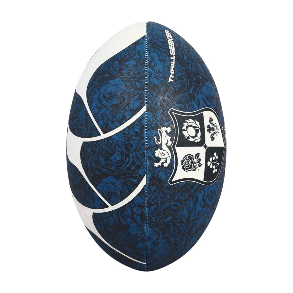 Pallone Rugby British & Irish Lions Thrillseeker: pallone da rugby blu con stemma della squadra e disegno floreale