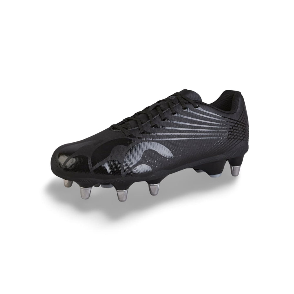 Scarpino da rugby Canterbury Stampede SG nero con dettagli argento.