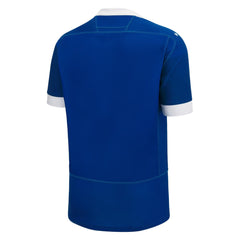 Maglia da rugby Manu Samoa Home 2023-24: vista posteriore della maglia ufficiale blu con dettagli bianchi.