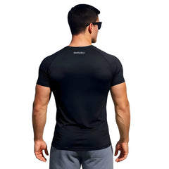 T-shirt baselayer nera Samurai uomo a manica corta, con logo sul retro.
