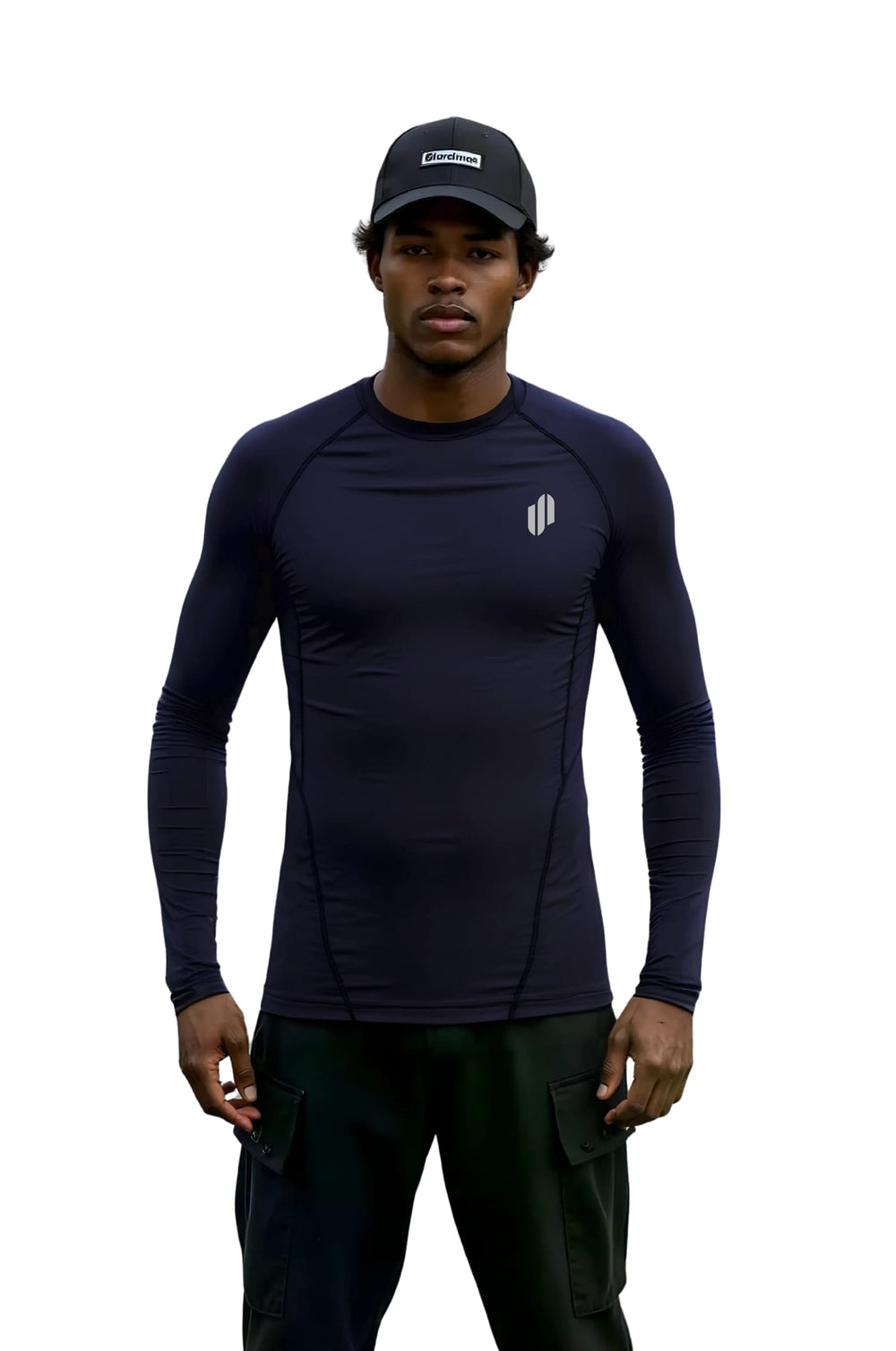 Samurai Sports Blu Manica Lunga: maglia sportiva a maniche lunghe da uomo in blu scuro.