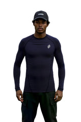 Samurai Sports Blu Manica Lunga: maglia sportiva a maniche lunghe da uomo in blu scuro.