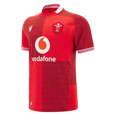 Maglia Rugby Galles Home PRO Macron 2026, rossa con logo Vodafone.