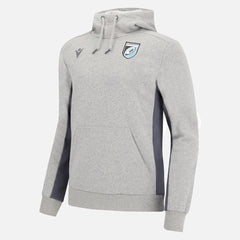 Felpa grigia da viaggio Cardiff Blues Rugby con cappuccio e inserti blu scuro.