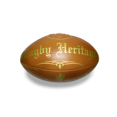 Pallone da rugby in pelle vintage Heritage RGR color cuoio con logo dorato.