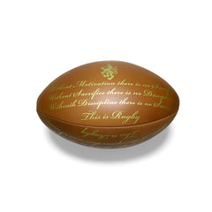 Pallone da rugby in pelle vintage Heritage RGR con scritte dorate.