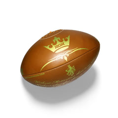Pallone da rugby in pelle vintage RGR Heritage marrone con logo crown e leone.