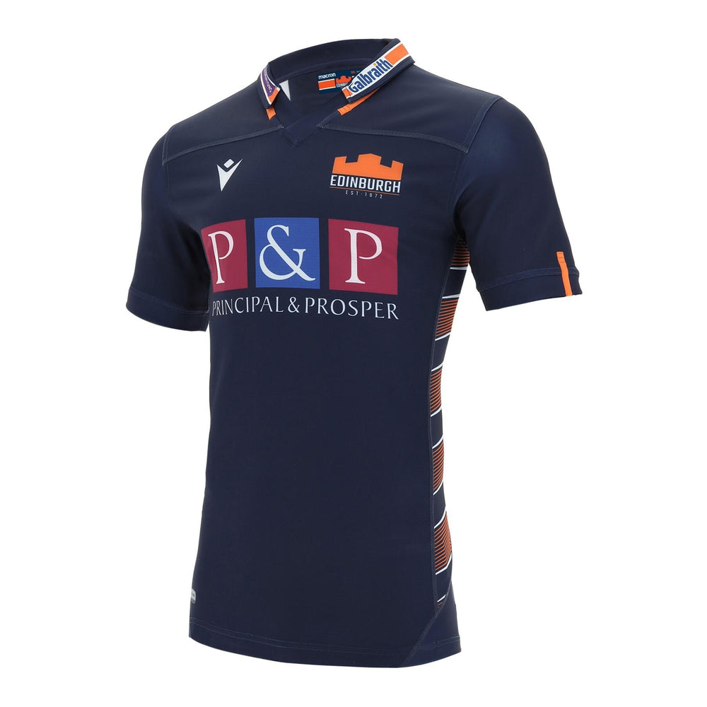 Maglia casalinga dell'Edinburgh Rugby: maglia casalinga ufficiale da rugby M20 Authentic, con logo Principal & Prosper.