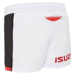 Pantaloncini rugby Galles M21 Away bianchi con logo Isuzu