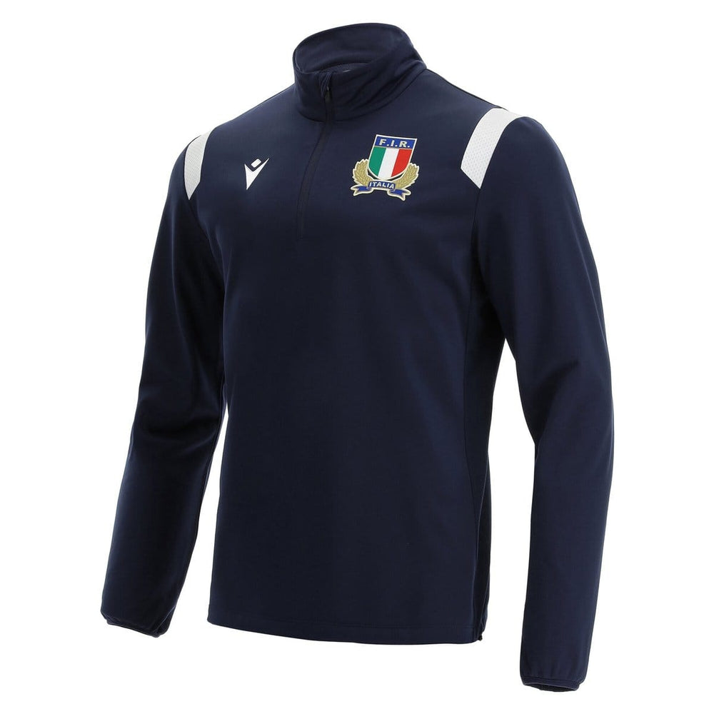 Felpa training ufficiale Macron FIR Rugby Italia blu ragazzo microfibra.