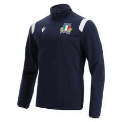 Felpa training ufficiale Macron FIR Rugby Italia blu ragazzo microfibra.