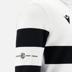 Maglia rugby Barbarians uomo, cotone bianco e nero, con scritte "Courage Spirit Passion".