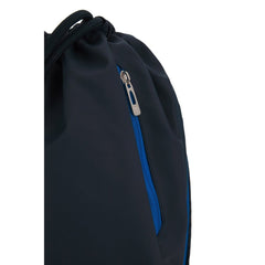 Sacca da palestra blu scuro con zip laterale a contrasto blu acceso.