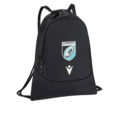 Sacca da palestra nera Cardiff Rugby Macron 2023 con logo