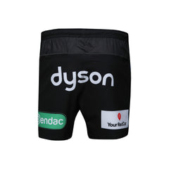 Pantaloncini Rugby Bath Home 2023: pantaloncini da rugby neri, vista posteriore, con i loghi degli sponsor Dyson, Endac e YourRedCar.