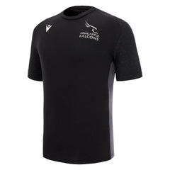 Maglia da rugby Newcastle Falcons 2023 Player in cotone, nera con maniche grigie.