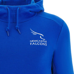 Felpa blu con cappuccio Newcastle Falcons, logo ricamato.