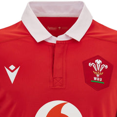 Maglia da rugby Macron Wales 2024: replica della maglia da rugby rossa per bambini con il drago gallese e lo stemma WRU.