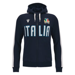 Felpa Italia Rugby Zip Lunga e Cappuccio Blu