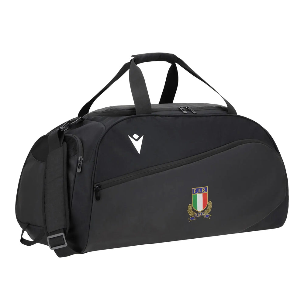 Borsa da palestra Macron nera ufficiale FIR Italia, ideale per il rugby.