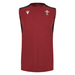 Maglia da allenamento senza maniche della squadra di rugby del Galles, rossa con dettagli neri. Logo WRU.