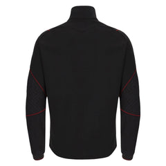 Felpa Macron Rugby Galles 2024 nera con zip mezza lunghezza e dettagli rossi.