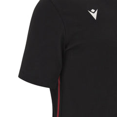 T-shirt rugby Galles Travel Macron nera in cotone, dettaglio logo.
