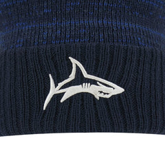 Zuccotto da rugby blu navy con logo squalo ricamato bianco.