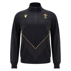 Felpa da viaggio da rugby Galles Macron Total Black con logo WRU.