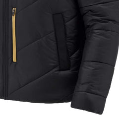 Bomber Galles Rugby imbottito nero con zip dorata e tasca frontale.