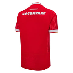 Maglia replica Macron Wales Rugby 2025 Home: logo sponsor GO.COMPARE rosso sul retro
