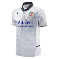 Maglia Rugby Italia 2026 Macron Away Authentic, bianco con grafiche e logo F.I.R.