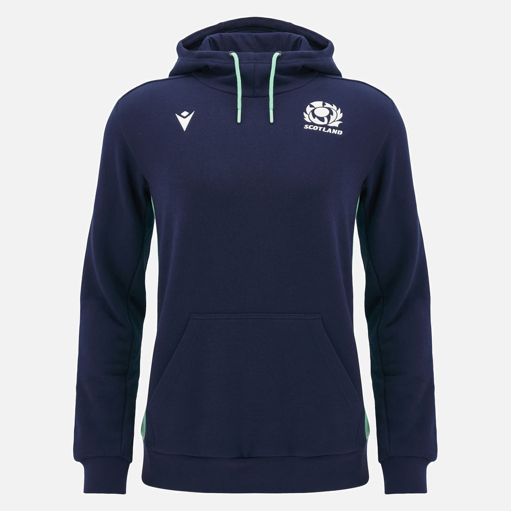Felpa Macron con cappuccio blu navy e logo Scozia Rugby, travel 2025.