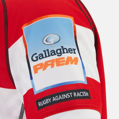 Maglia da rugby Gloucester 2026 Home PRO con logo Gallagher Premiership e scritta Rugby Against Racism.