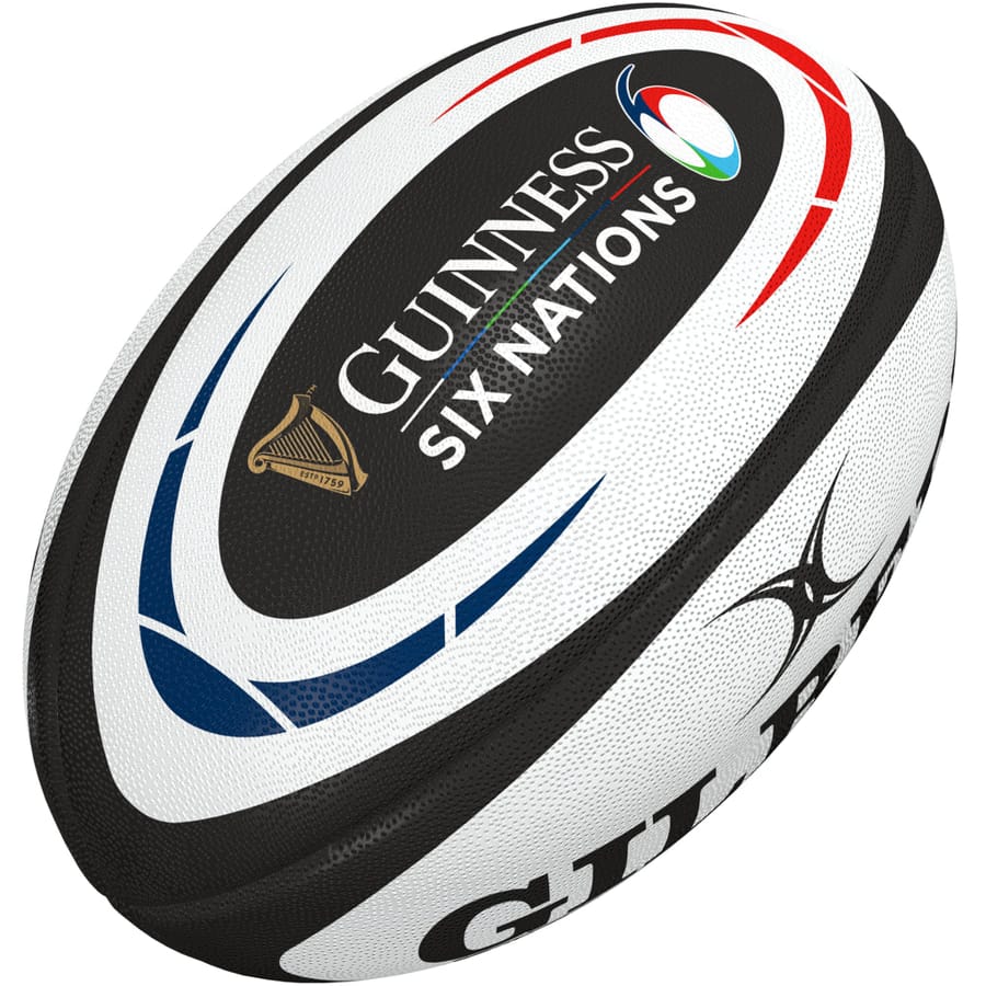 Pallone da rugby ufficiale replica Sei Nazioni Guinness Gilbert bianco nero