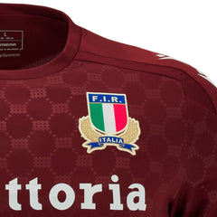 Maglia da Rugby Italia allenamento 2025 bordo: Maroon Italy rugby training jersey for 2025 season, featuring the FIR logo.