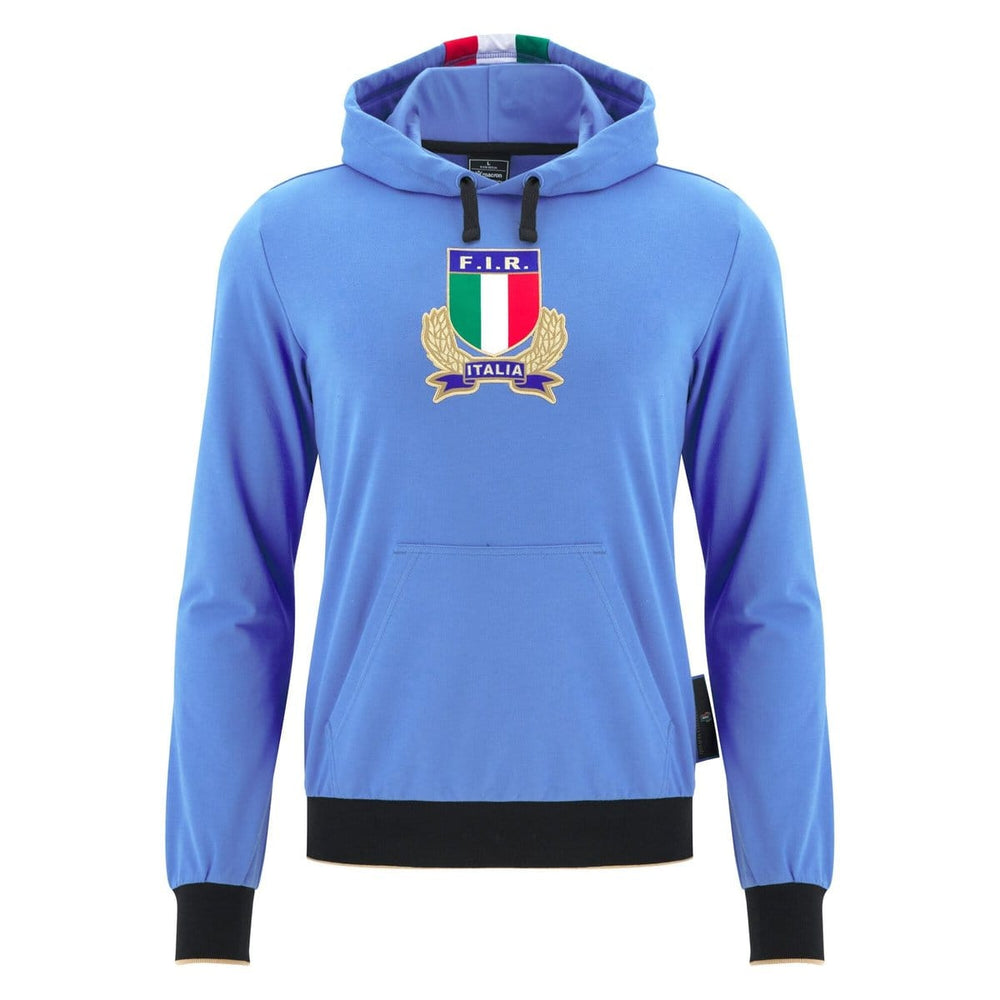Felpa da uomo Italia Rugby 2026, avio, con stemma federale e cappuccio.