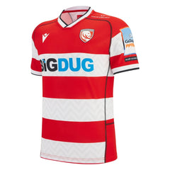 Maglia Rugby Gloucester 2026 Home PRO: design a righe rosse e bianche con logo.