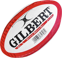 Pallone da mini rugby Gilbert: replica ufficiale, bianco con strisce rosse, ideale per bambini e allenamenti.