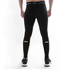 Calzamaglia compression uomo ATAK nera, logo bianco sul polpaccio e in vita.