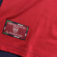 Polo da rugby vintage British & Irish Lions del 1938: maglietta da rugby rossa Ellis con etichetta British Isles XV