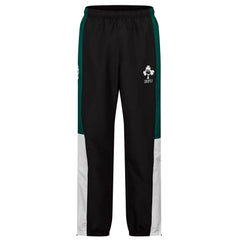 Pantalone lungo da rugby Irlanda Legends 2026 in microfibra, nero con inserti verdi e bianchi.