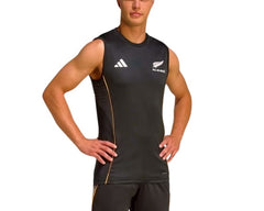 Canottiera da uomo All Blacks, Adidas, nera con dettagli arancioni.