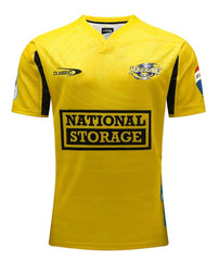 Maglia da rugby per ragazzi Hurricanes Super Rugby Pacific Home 2024-25: gialla con dettagli neri e verde acqua.