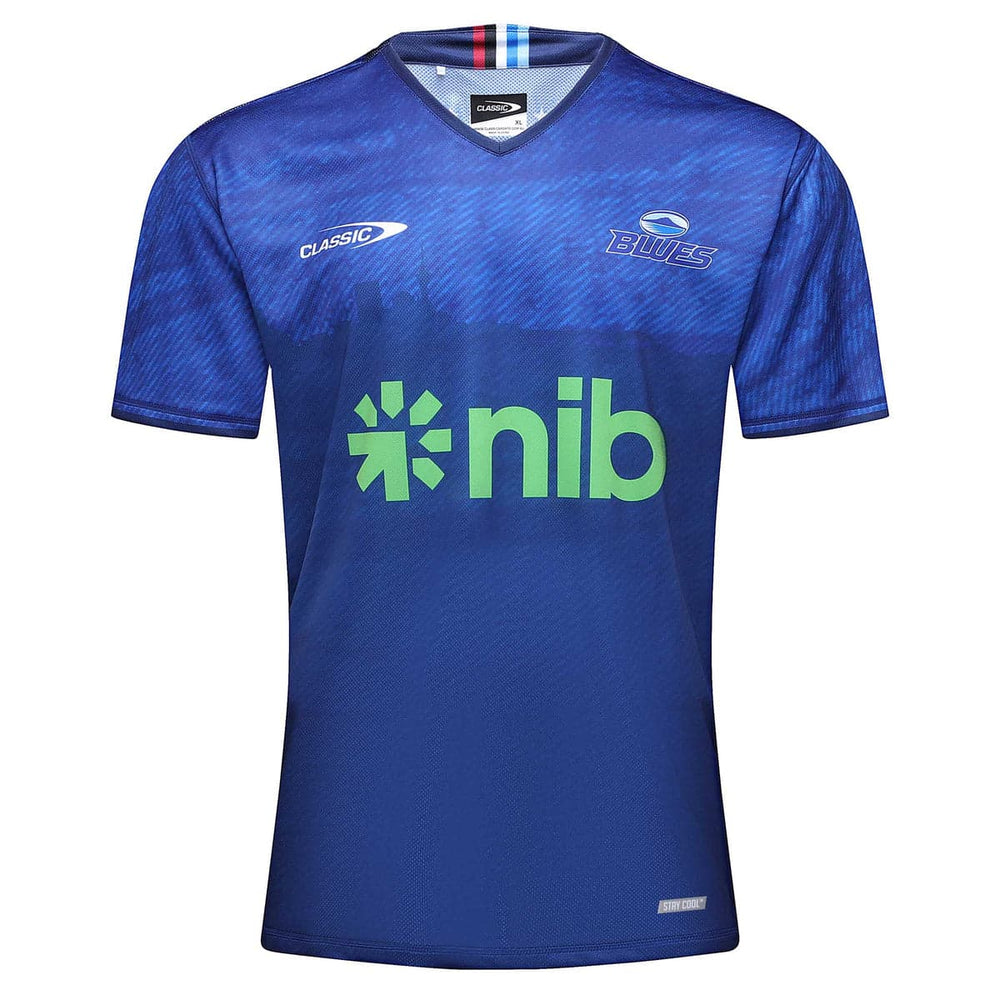 Maglia da rugby per bambini degli Auckland Blues: maglia ufficiale da allenamento blu con logo Nib. Design professionale per la casa.