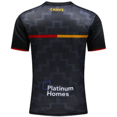 Maglia da allenamento per bambini da rugby dei Chiefs: maglia da casa nera professionale con design geometrico, ideale per l'allenamento.
