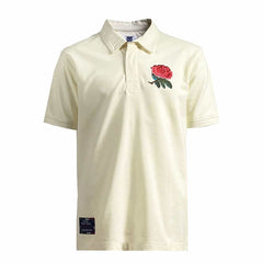 Polo vintage della nazionale inglese di rugby 1991-92: polo color crema a maniche corte con emblema a forma di rosa ricamato.